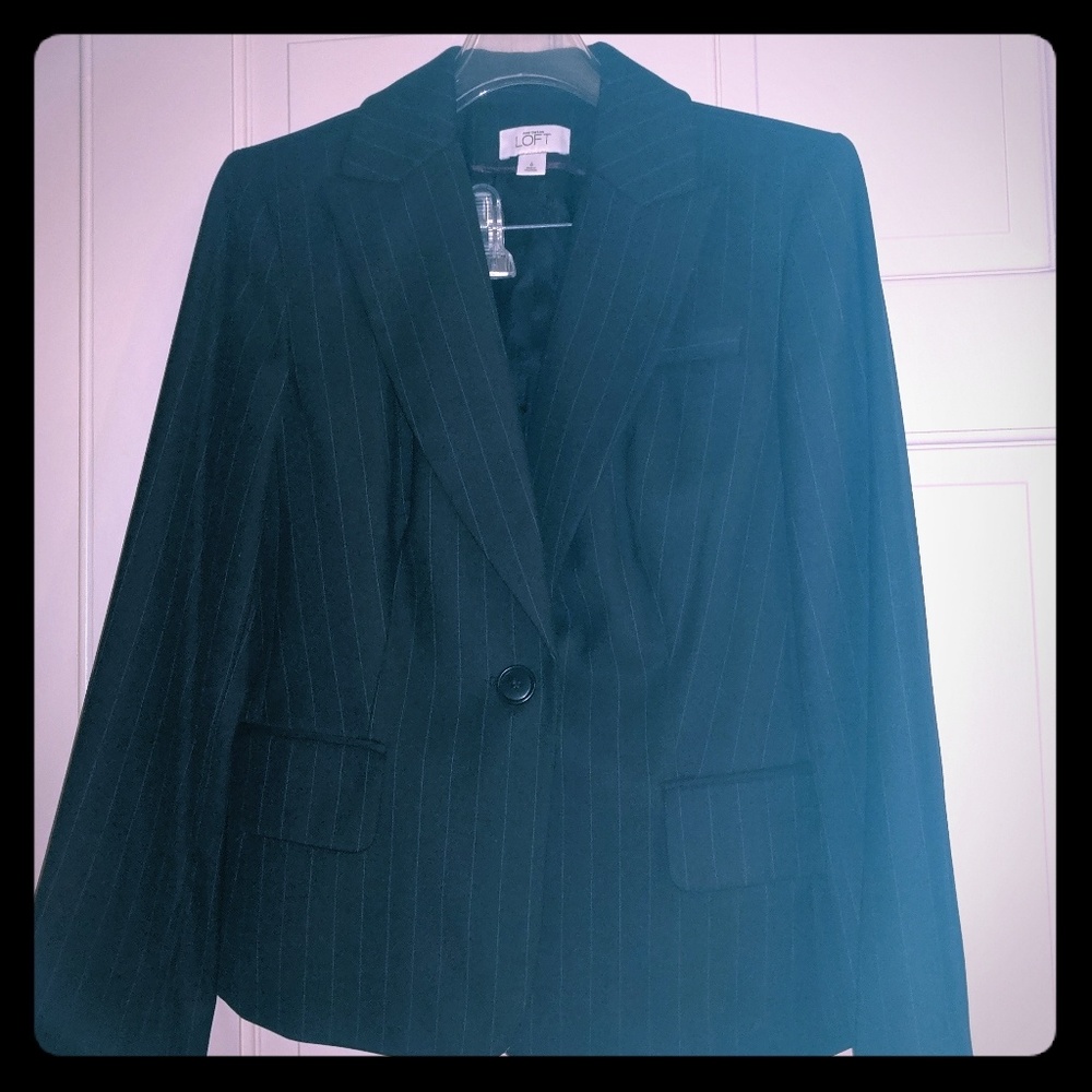 Loft black pinstripe suit, size 6